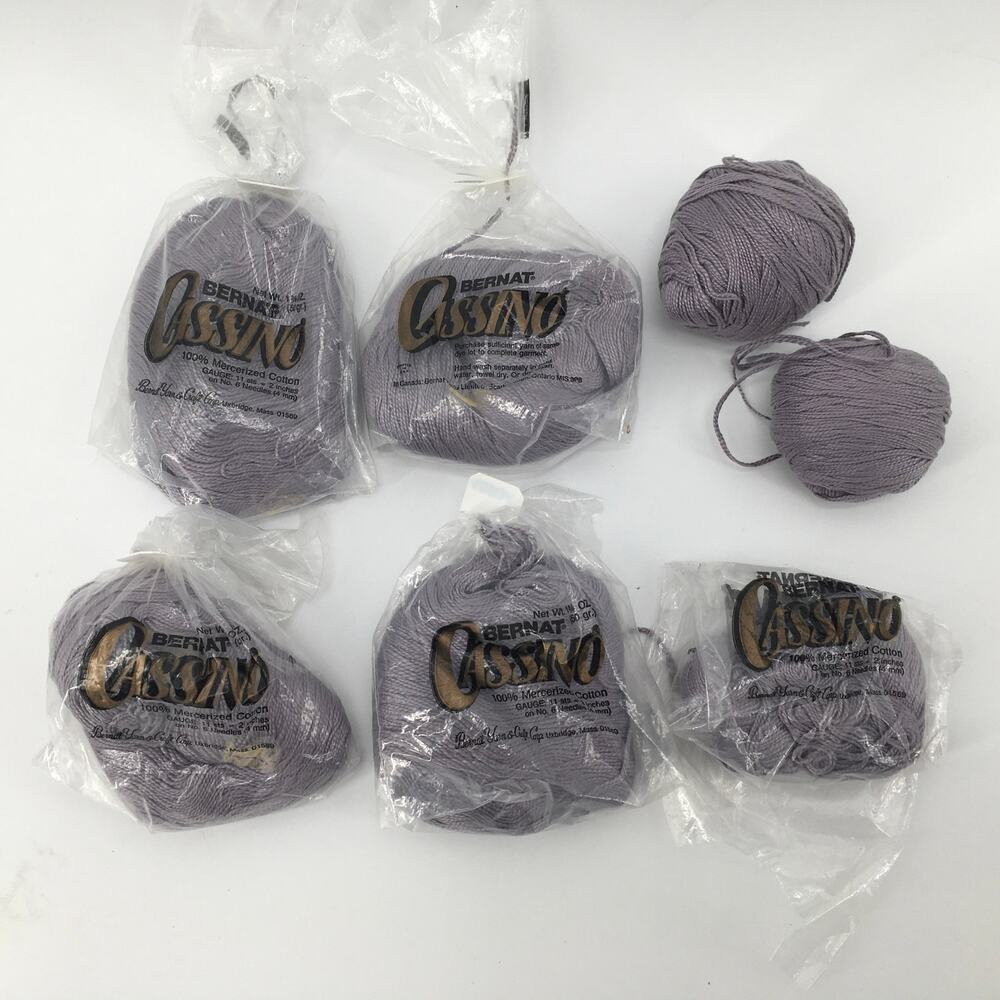 Vtg Bernat CASSINO Yarn Lot 6 Balls Skeins 100% Mercerized Cotton Purple